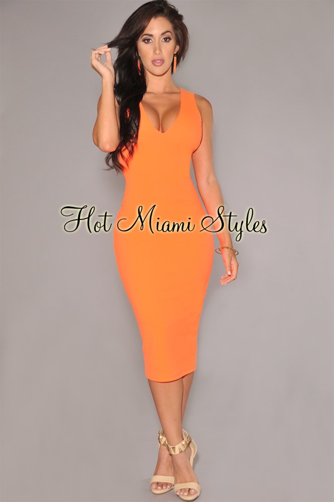 orange dress neon orange textured cut-out midi dress TYUBMBC