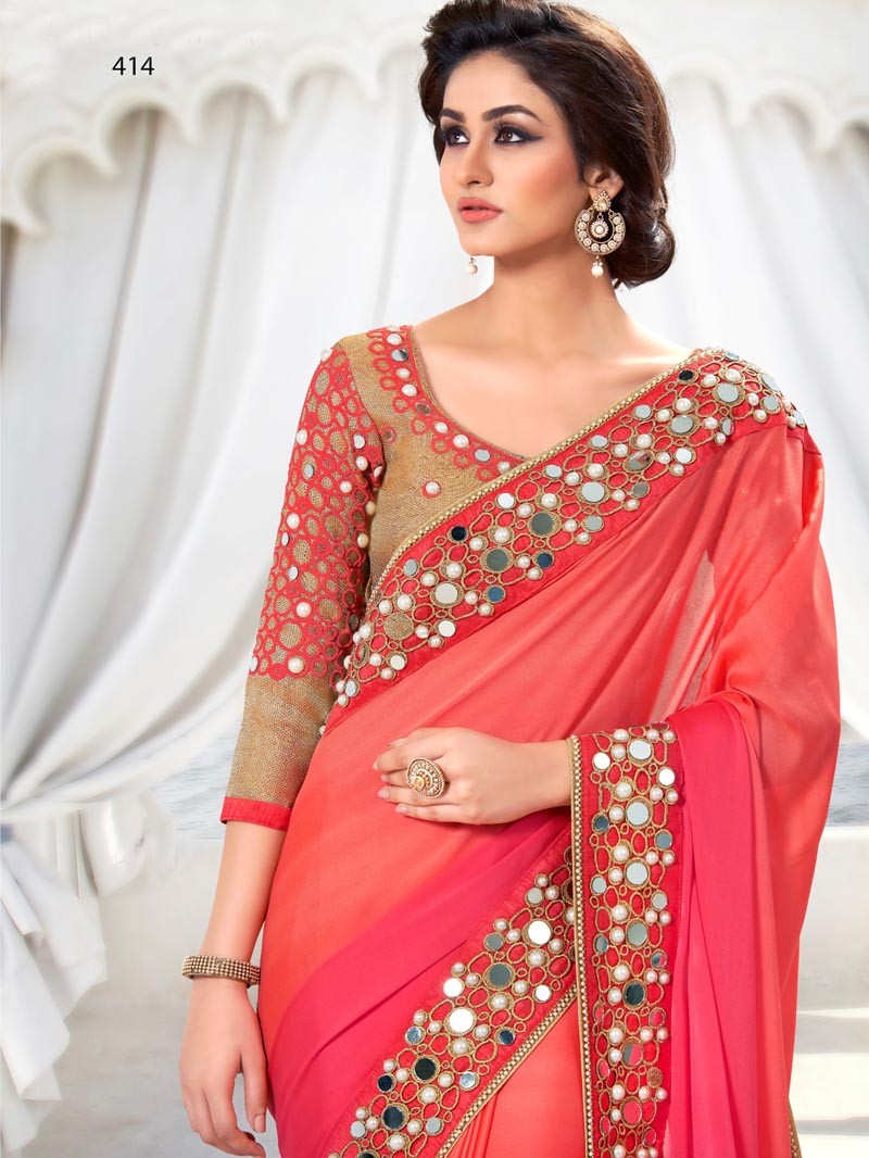 Party Wear Sarees ... pink with peach color indian party wear sarees online WUISNOS