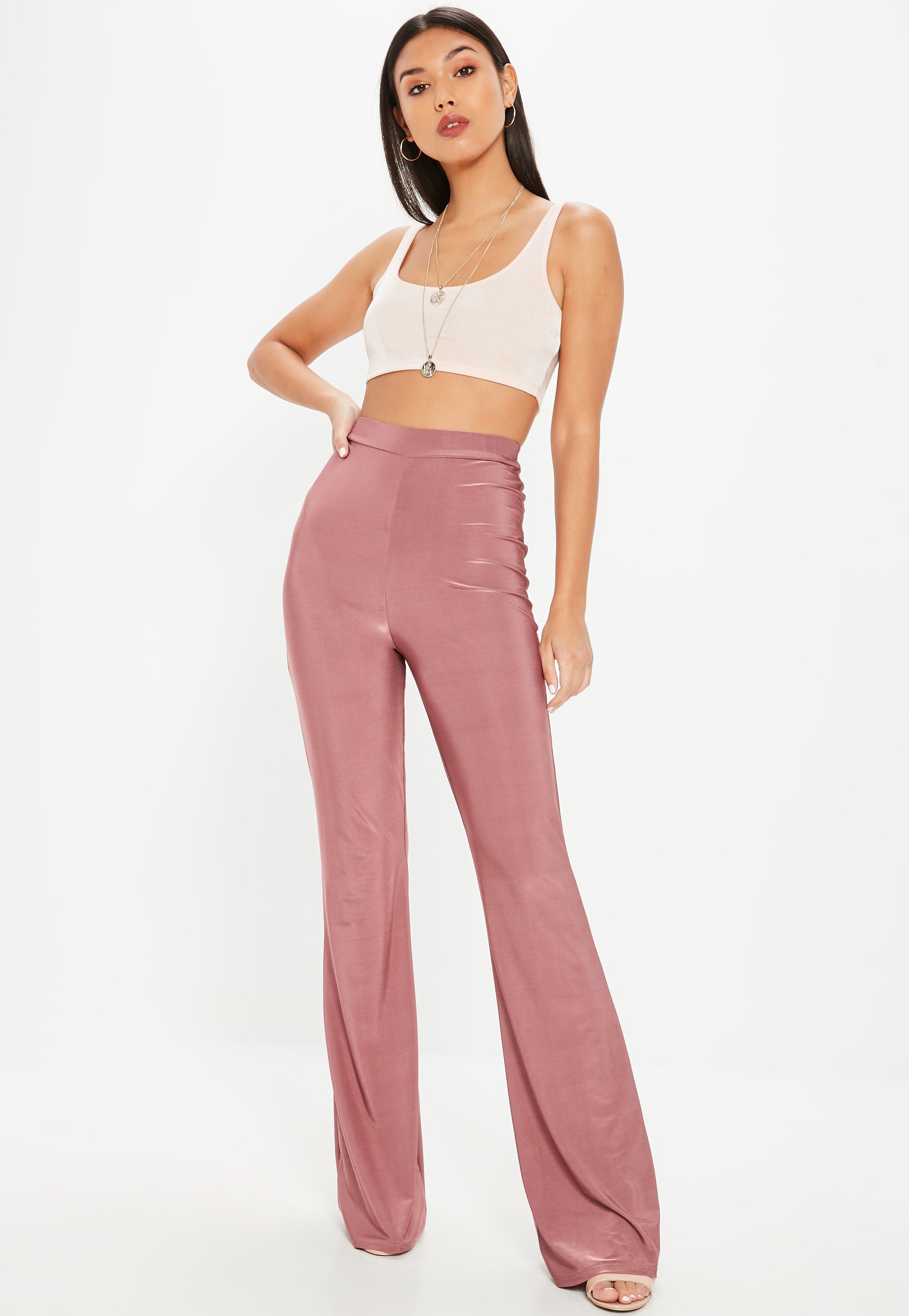 Pink Pants pink disco slinky flared pants | missguided WIVAKMT