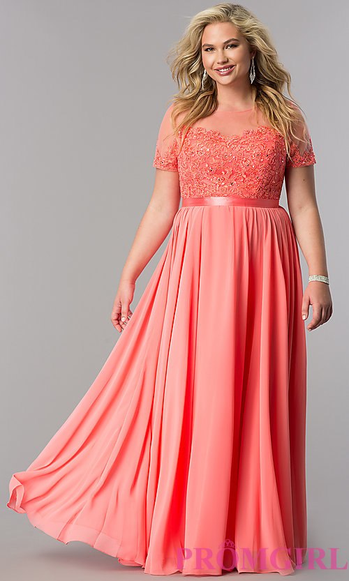 plus size dresses image of plus-size long formal dress with sleeved sheer bodice. style: dq UQVLZFA