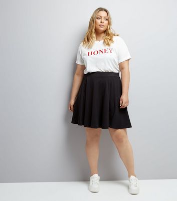 plus size skirts curves black high waist skater skirt | new look RIROLEA