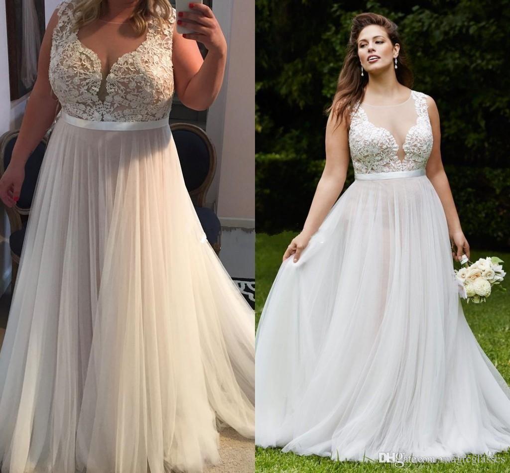 Plus Size Wedding Dress discount 2017 vintage country lace plus size wedding dresses sheer v neck a  line JLTVGWE