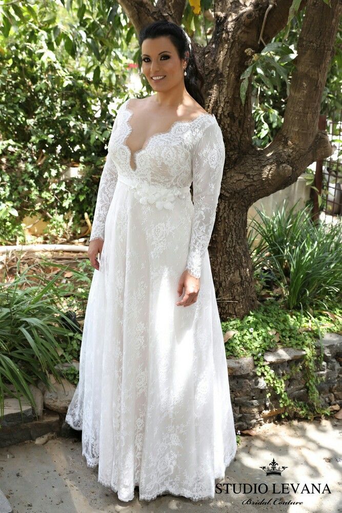 Plus Size Wedding Dress long sleeve wedding dress french lace, long sleeves, deep cleavage and a  stunning flattering TSBFXEP