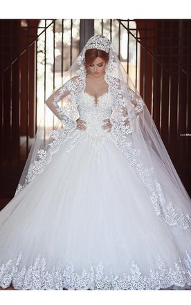 Princess Wedding Dresses lace ball gown tulle long sleeves off-the-shoulder court train wedding  dresses ... OPVJSLD