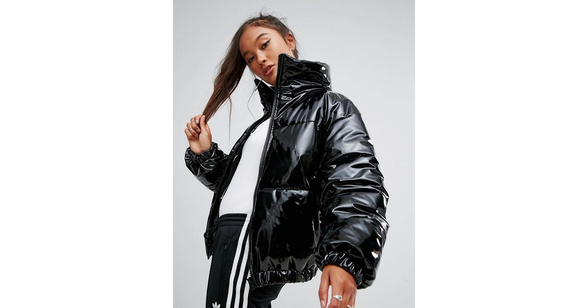 Puffer Coat lyst - asos high shine patent quilted jacket in black XZIFCMW