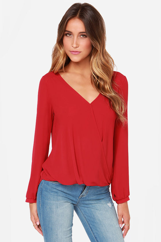 Red Blouse office hours red long sleeve top BRJCMLN