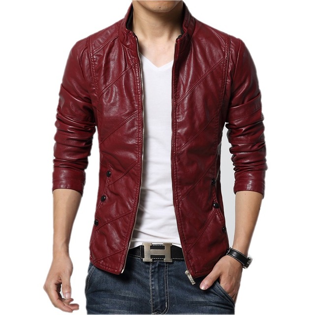Red Leather Jacket menu0027s faux leather jacket coat men red black khaki fashion slim fit suede  windbreakers QTDQWDJ