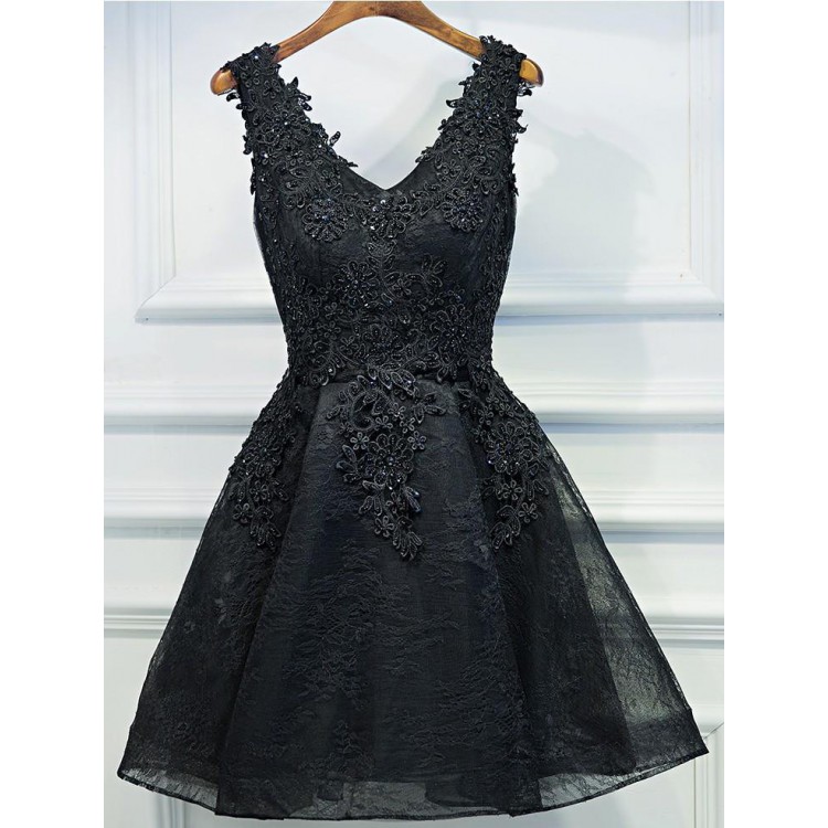 Short Black Prom Dresses applique party dresses, black a-line/princess prom dresses, short black  party dresses, 2017 homecoming dress XXQCWWY