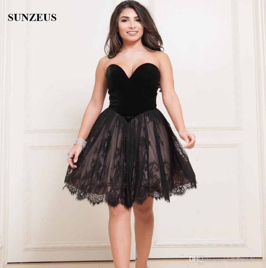 Short Black Prom Dresses short black prom dress a line sweetheart velvet top lace party gowns girls  homecoming ROSEMLC