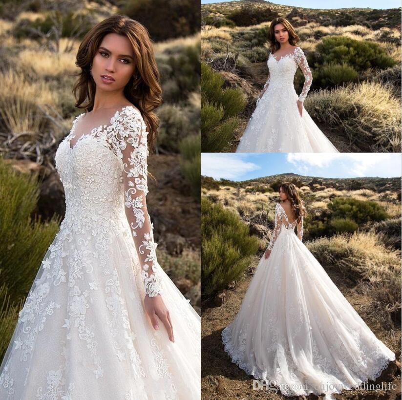 sleeved wedding dresses discount 2017 gorgeous ivory sheer long sleeves wedding dresses sexy  backless lace tulle bridal URKGHJT