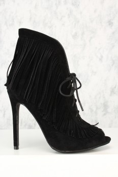 Stilettos shoes sexy black fringe lace up high heels booties VZVMECJ
