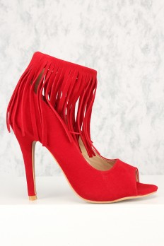 Stilettos shoes sexy red fringe accent open toe single sole high heels ROOHLRG