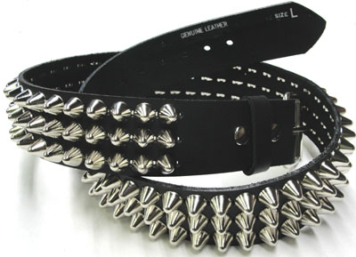 studded belt 3 row british cone belt- black leather WLGQPRO