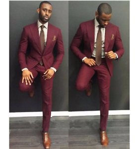 Suits for men image is loading burgundy-3-pieces-wedding-tuxedos-slim-fit-suits- BSLIEUR