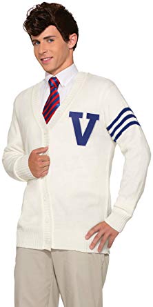 Varsity Sweater forum novelties menu0027s 50u0027s varsity sweater, white, standard QDHGADC