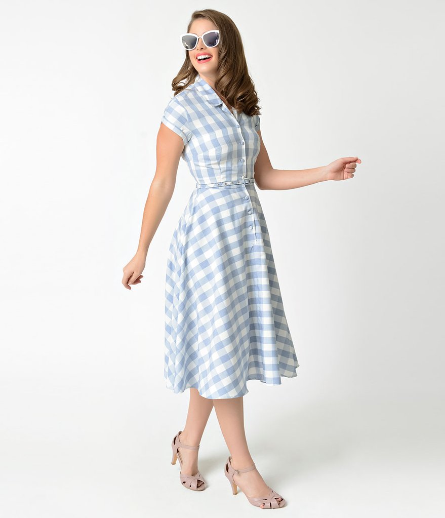 vintage dress unique vintage 1950s style light blue u0026 white gingham alexis short sleeve  swing dress CXHRYAE