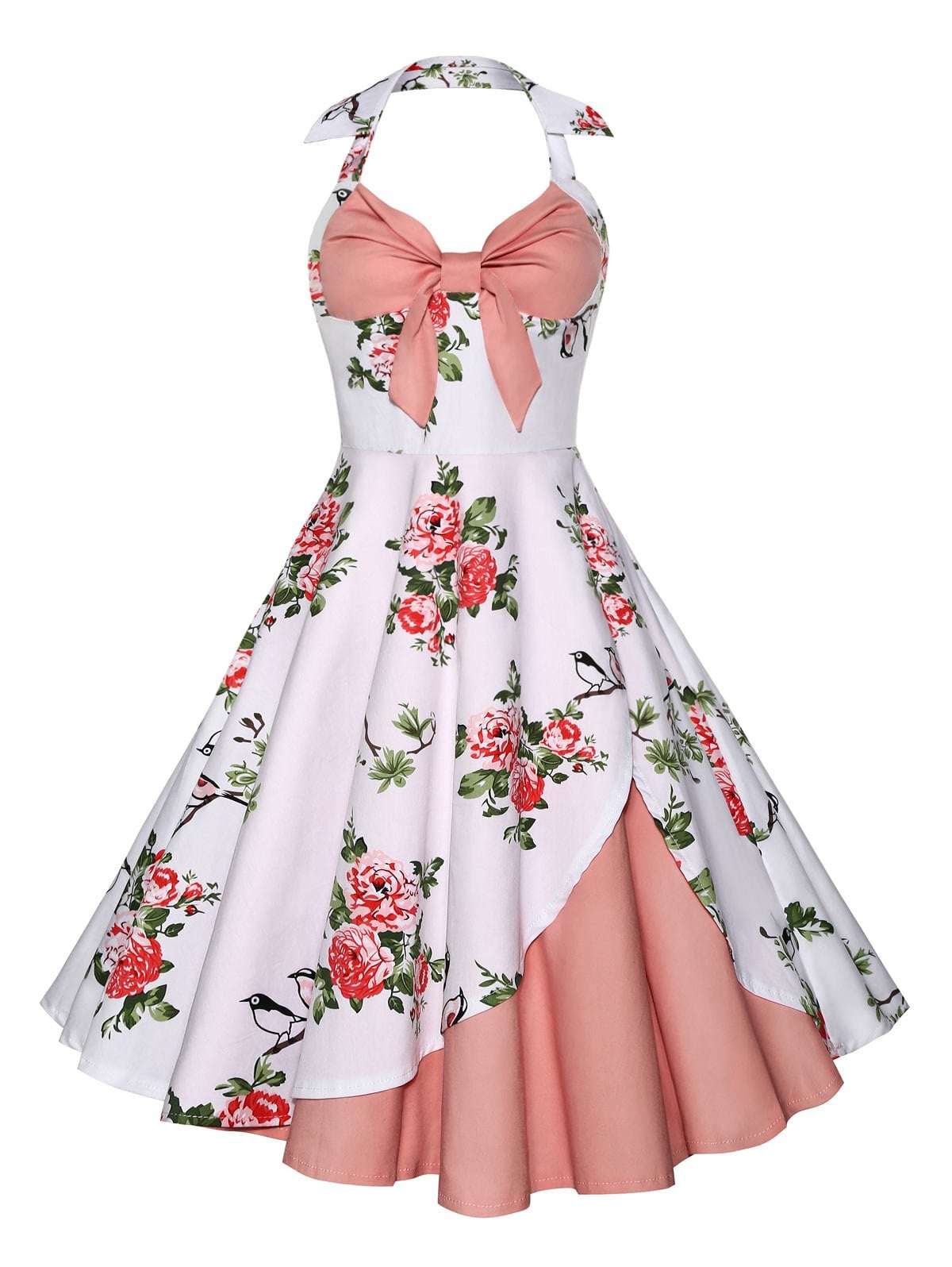 vintage dress vintage halter floral print dress - pink 2xl OYMSENB