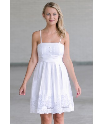 white summer dress white a-line sundress, cute summer dress, white embroidered dress WLGDYXD