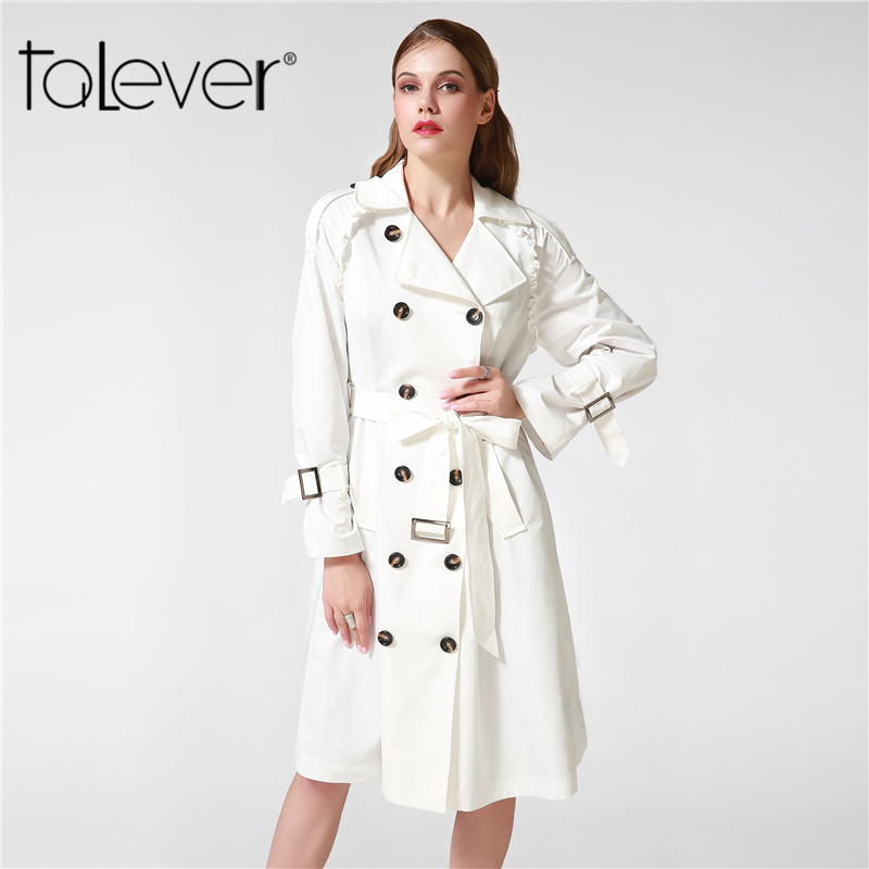 White Trench Coat talever autumn winter trench coat for women adjustable waist slim solid  black coat white HEAKNXQ