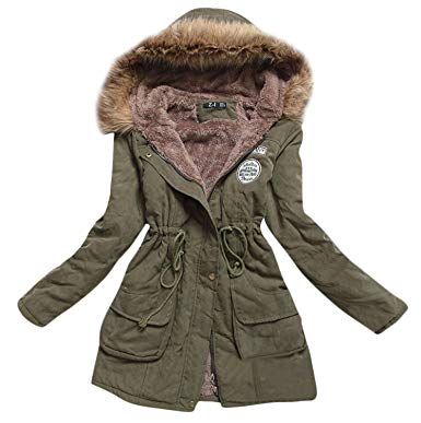winter coats mintsnow womens faux fur lined parka coats outdoor winter hooded long jacket  army green HYMESNY