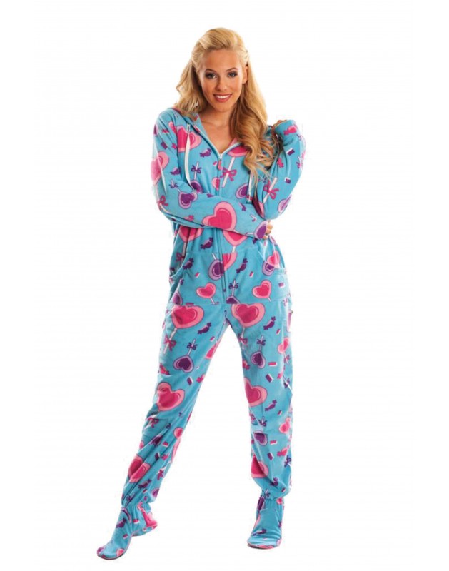 womens footed pajamas blue lollipops adult footed onesie pajamas QMDMHRL