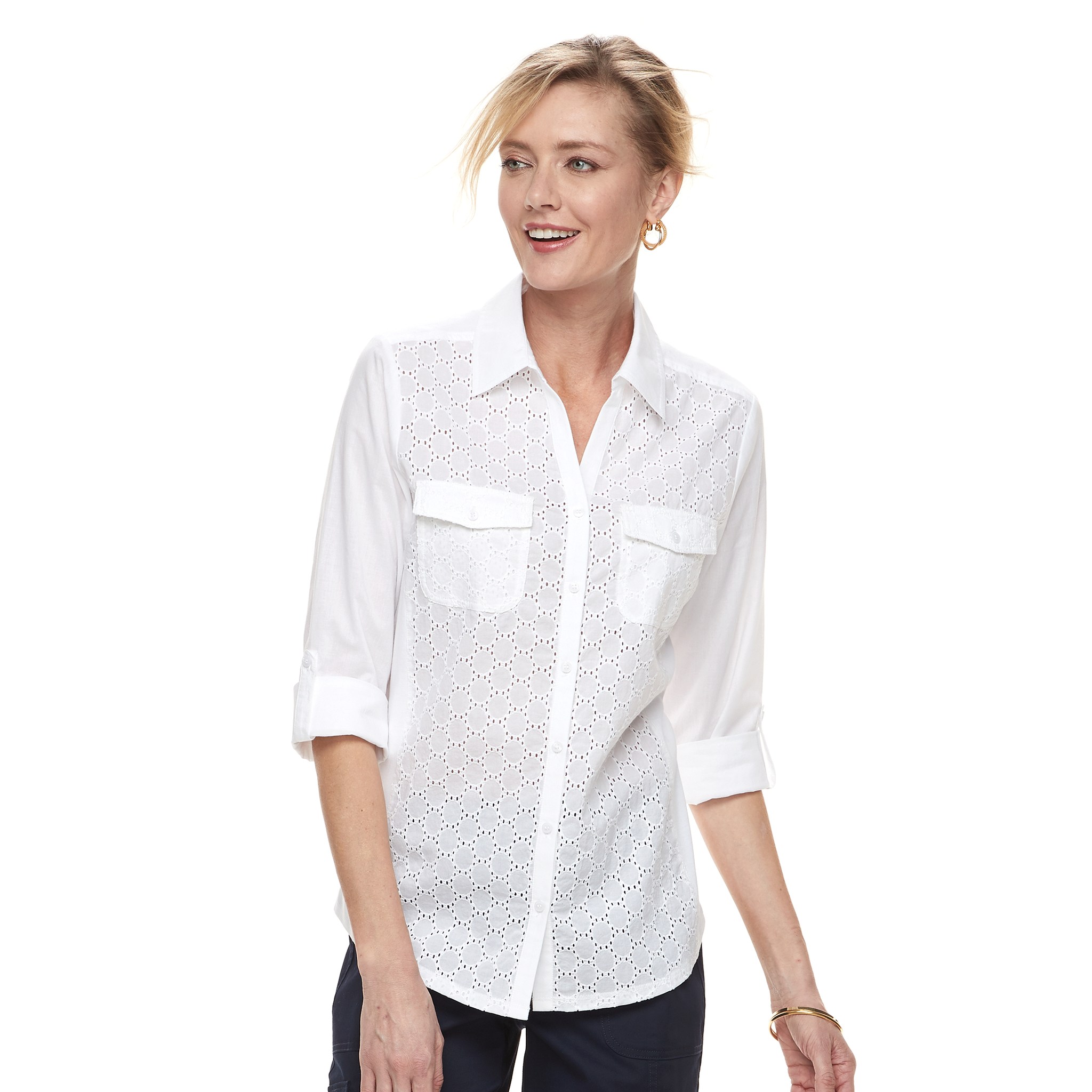 Womens White Shirts womenu0027s croft u0026 barrow® knit-to-fit roll-tab shirt YMEKCGW